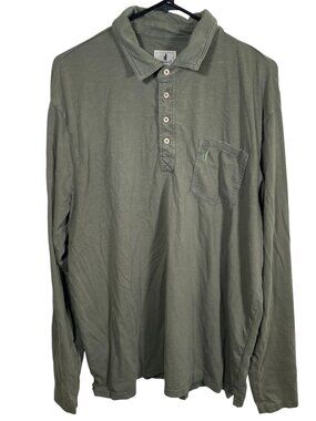 Johnnie-O Coastal Wash Polo Shirt Mens XL Long Sleeve Green Cotton Pocket